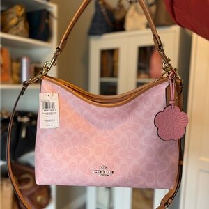 Coach Laurel Powder Pink Signature Shoulder Bag with Floral Charm